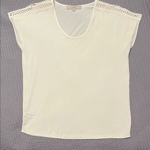LOFT Cream Crochet-Trim Cap Sleeve Tee